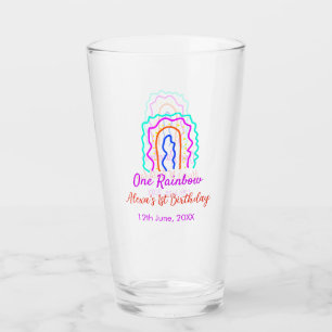 Boho Rainbow one birthday kids bright retro bold Glass
