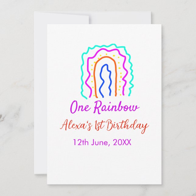 Boho Rainbow one birthday kids bright retro bold Invitation (Front)