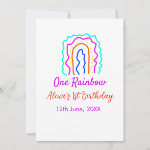 Boho Rainbow one birthday kids bright retro bold Invitation