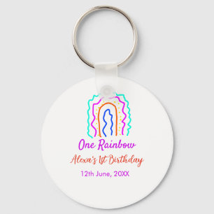 Boho Rainbow one birthday kids bright retro bold Key Ring