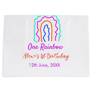 Boho Rainbow one birthday kids bright retro bold Large Gift Bag