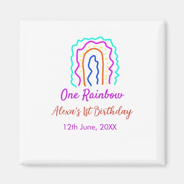 Boho Rainbow one birthday kids bright retro bold Magnet (Front)