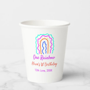 Boho Rainbow one birthday kids bright retro bold Paper Cups