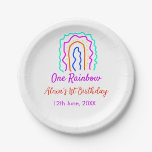 Boho Rainbow one birthday kids bright retro bold Paper Plate