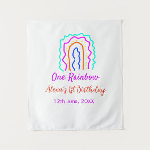Boho Rainbow one birthday kids bright retro bold Tapestry
