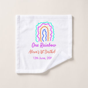 Boho Rainbow one birthday kids bright retro bold Wash Cloth