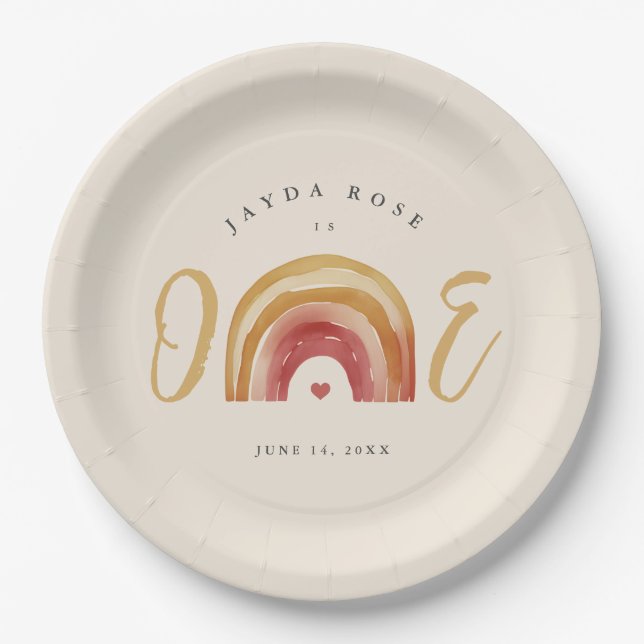 Boho Rainbow One First Birthday Paper Plate (Front)