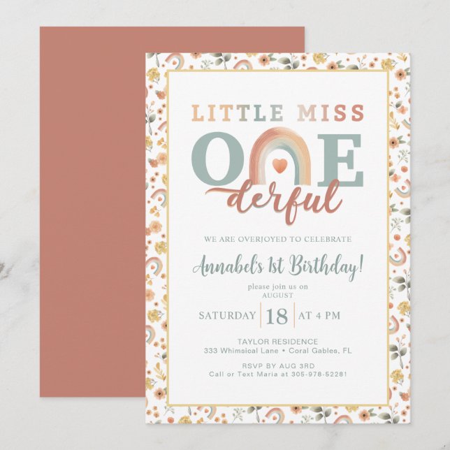 Boho Rainbow Onederful 1st Birthday Invitation – E (Front/Back)