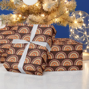 Boho Rainbow Orange and Brown Wrapping Paper