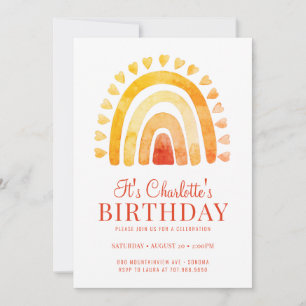 Boho Rainbow Orange Gold Kid's Birthday Party Invitation