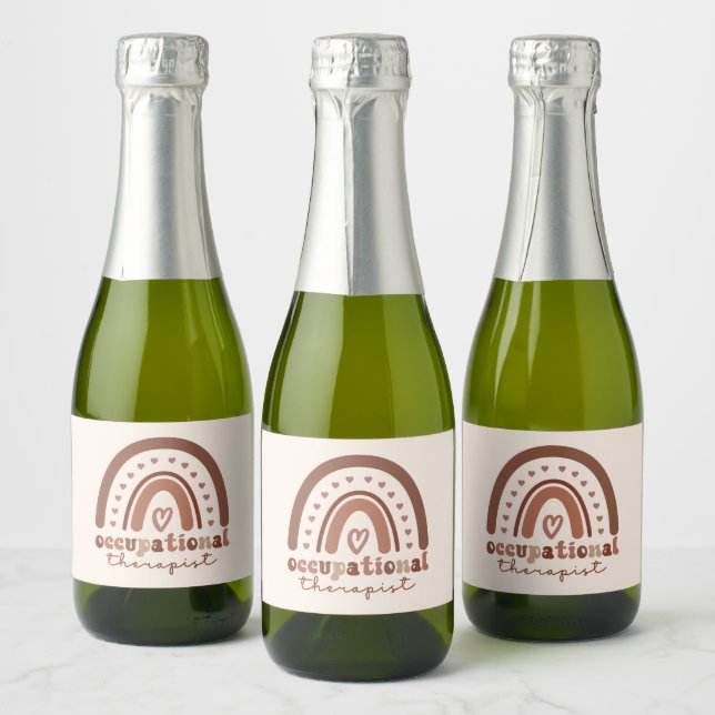 Boho Rainbow OT Occupational Therapist Sparkling Wine Label (Bottles)