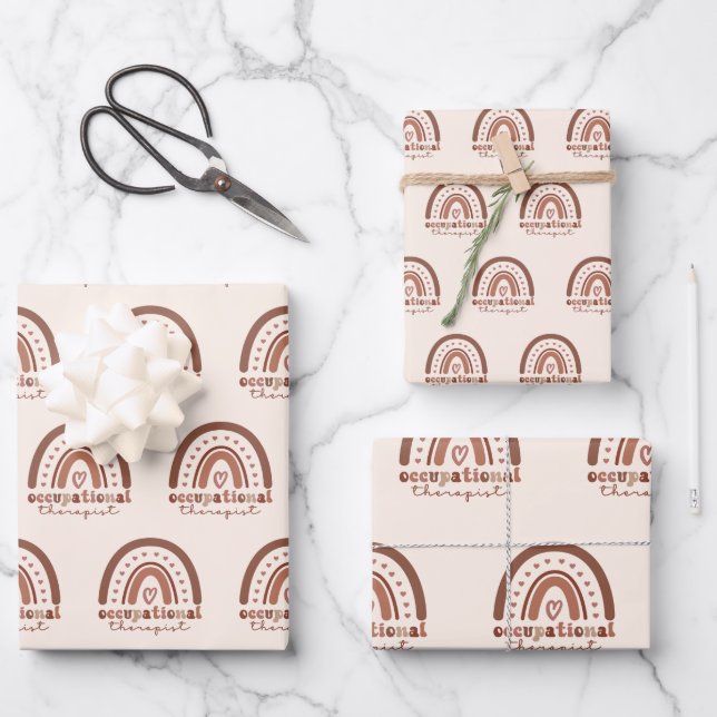 Boho Rainbow OT Occupational Therapist Wrapping Paper Sheet (Front)