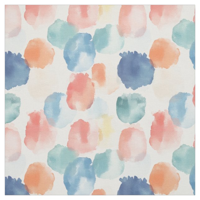 Boho Rainbow Paint Splotches on White Fabric (Swatch)