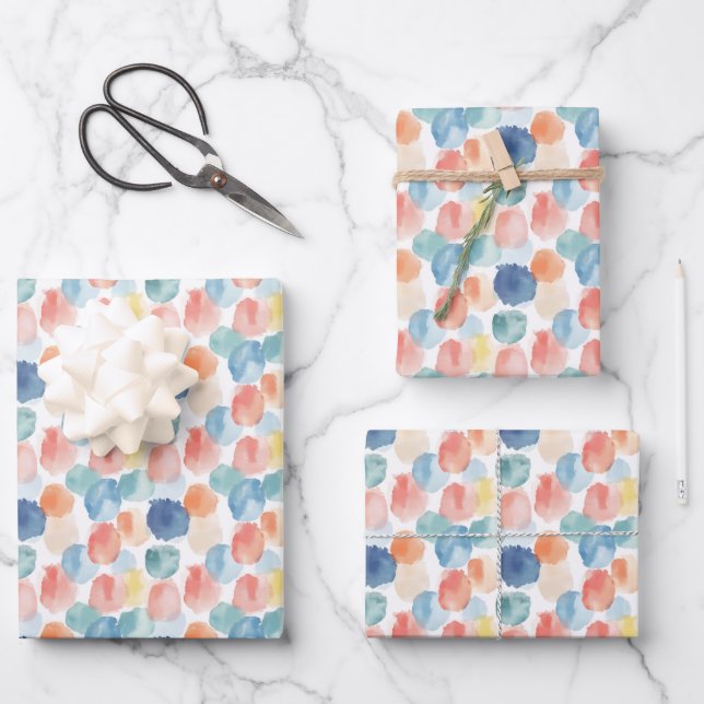 Boho Rainbow Paint Splotches on White Wrapping Paper Sheet (Front)