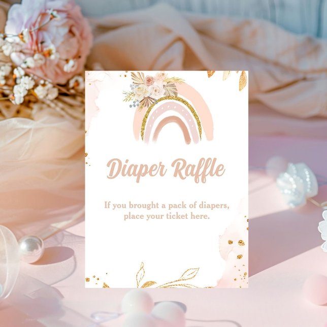 Boho rainbow pampas Gras baby shower diaper raffle Pedestal Sign (Creator Uploaded)
