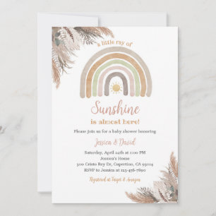 Boho Rainbow Pampas Grass Baby Shower Invitation