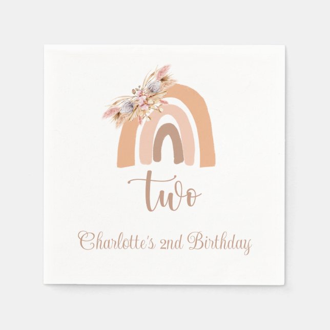 Boho Rainbow Pampas Grass Birthday Party Napkin (Front)