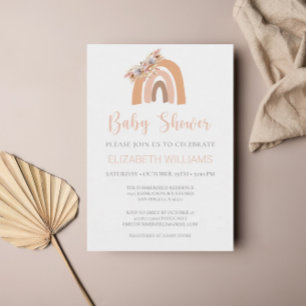 Boho Rainbow Pampas Grass Floral Pink Baby Shower Invitation