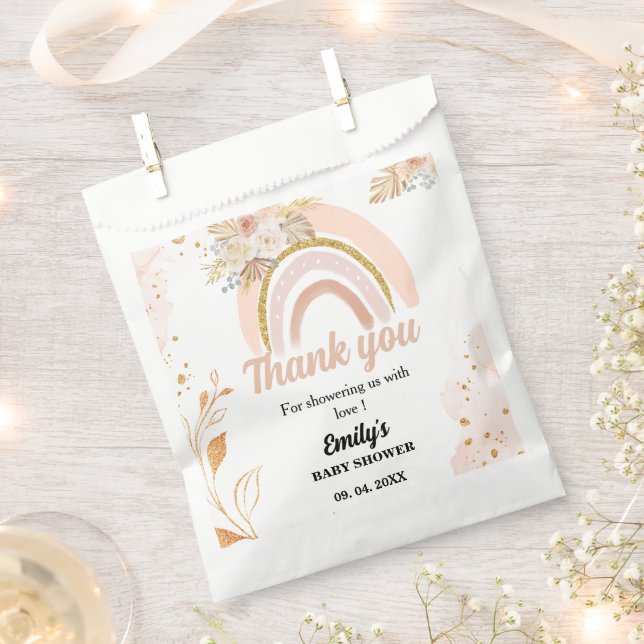 Boho Rainbow Pampas Grass Thank you Baby Shower Favour Bags (Clipped)