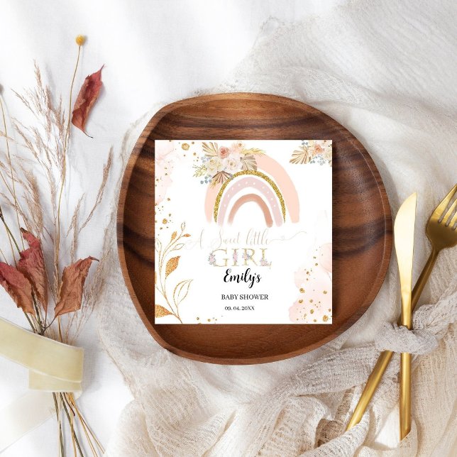 Boho Rainbow Pampas Grass Thank you Baby Shower Napkin (Creator Uploaded)