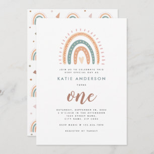 Boho Rainbow Pastel First Birthday Invitation
