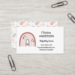Boho Rainbow Pastel Heart Babysitting Business Card