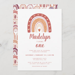 Boho Rainbow Pattern First Birthday Invitation