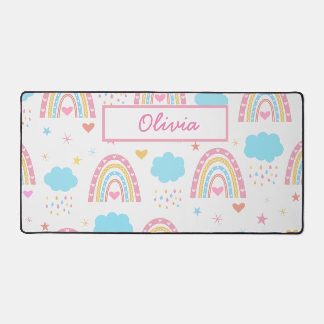 Boho rainbow pattern with clouds Personalized  Desk Mat (Front)