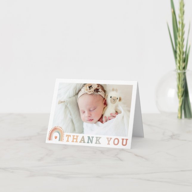 Boho Rainbow Photo Thank You Card – Earthy Waterco (Front)