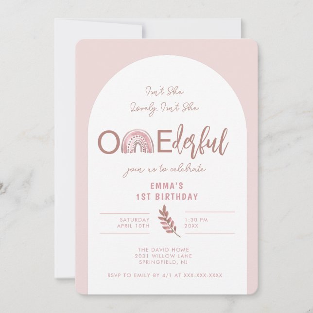 Boho Rainbow  Pink Arch Onederful Birthday  Invitation (Front)