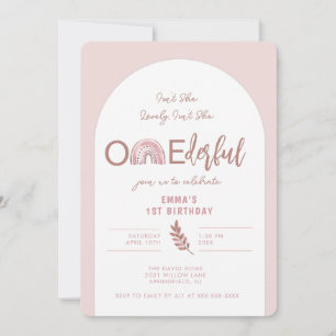 Boho Rainbow  Pink Arch Onederful Birthday  Invitation