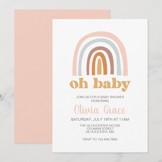 Boho Rainbow pink Baby Shower Invitation (Front/Back)