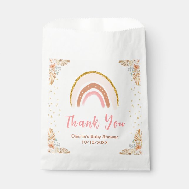 Boho Rainbow Pink Baby Shower Thank You Favour Bags (Front)