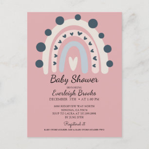 Boho Rainbow Pink Girl Baby Shower Invitation  Postcard