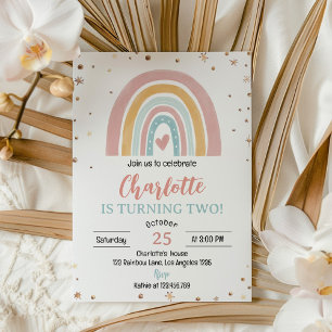 Boho Rainbow Pink Girl Birthday Invitation