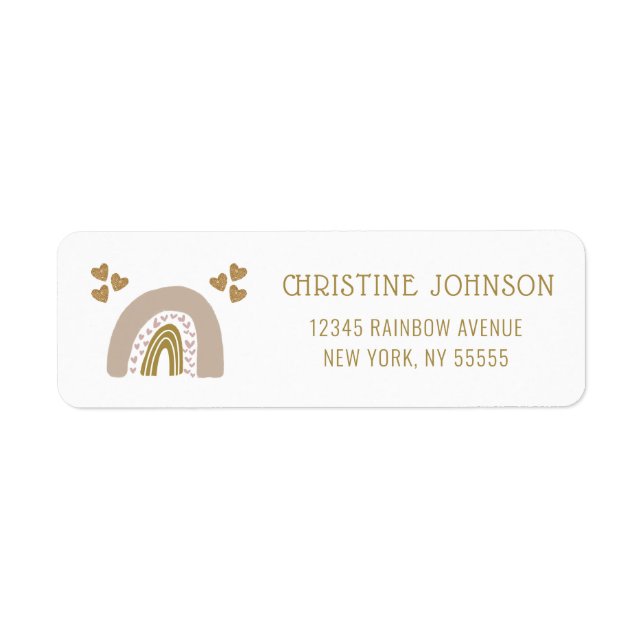 Boho Rainbow Pink Gold Return Address Label (Front)