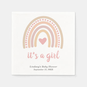 Boho Rainbow Pink Heart Cute Girl Baby Shower Napkin