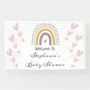 Boho Rainbow Pink Hearts Purple Teal Baby Shower Banner