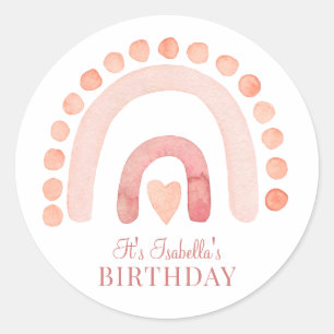 Boho Rainbow Pink Kid's Birthday Party   Classic Round Sticker