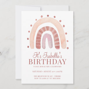 Boho Rainbow Pink Kid's Birthday Party Invitation