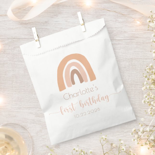 Boho Rainbow Pink Pastel First Birthday Favour Bags (Clipped)