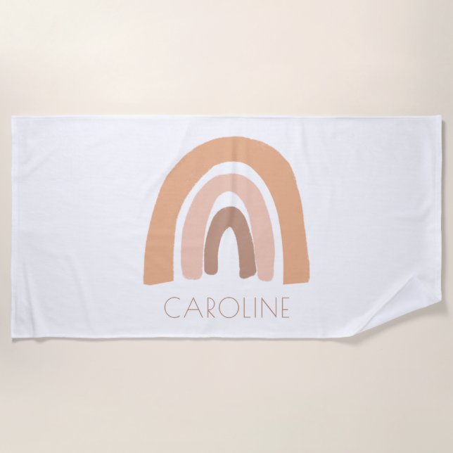 Boho Rainbow Pink Pastel Kids Beach Towel (Front)