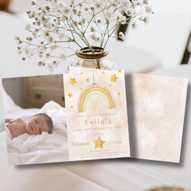 Boho rainbow pinky magic dust gold stars Party Invitation (Creator Uploaded)