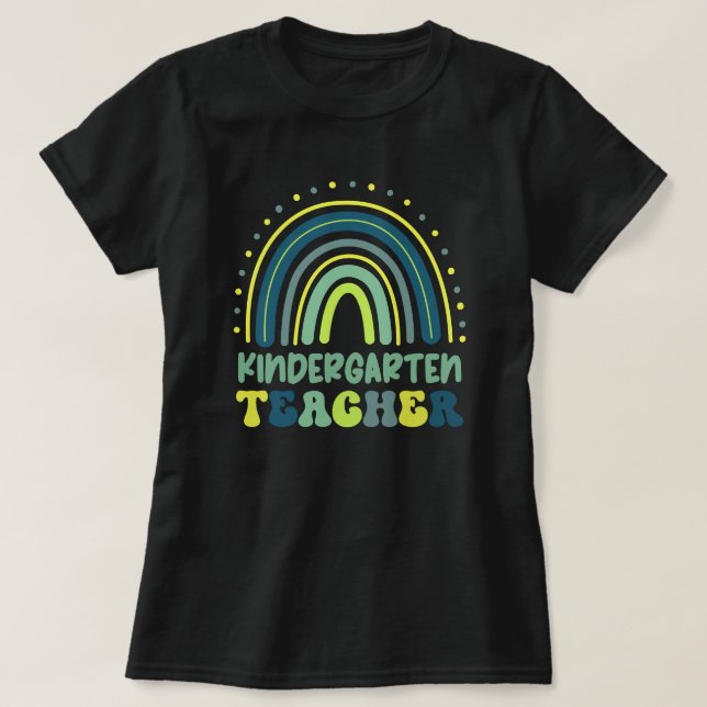 Boho Rainbow Preschool teacher green blue T-Shirt (Design Front)