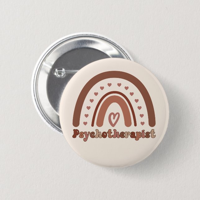 Boho Rainbow Psychotherapist Therapist 6 Cm Round Badge (Front & Back)