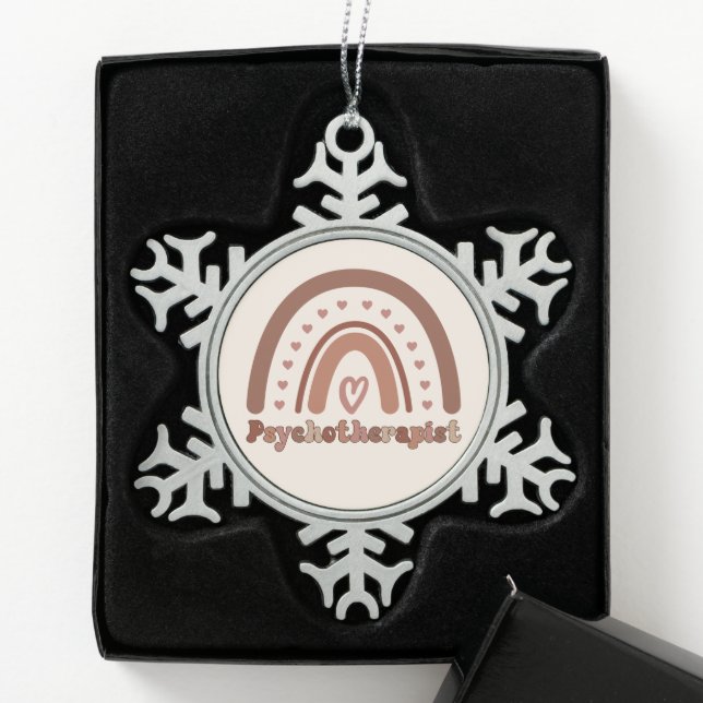 Boho Rainbow Psychotherapist Therapist Snowflake Pewter Christmas Ornament (Box)