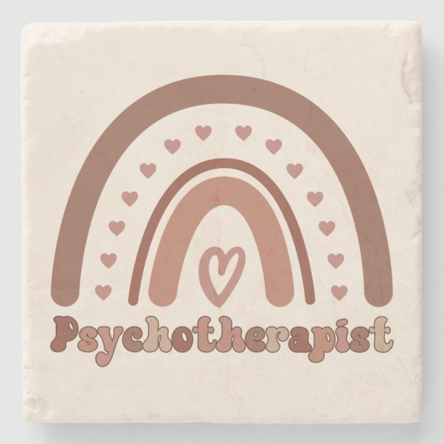 Boho Rainbow Psychotherapist Therapist Stone Coaster (Front)