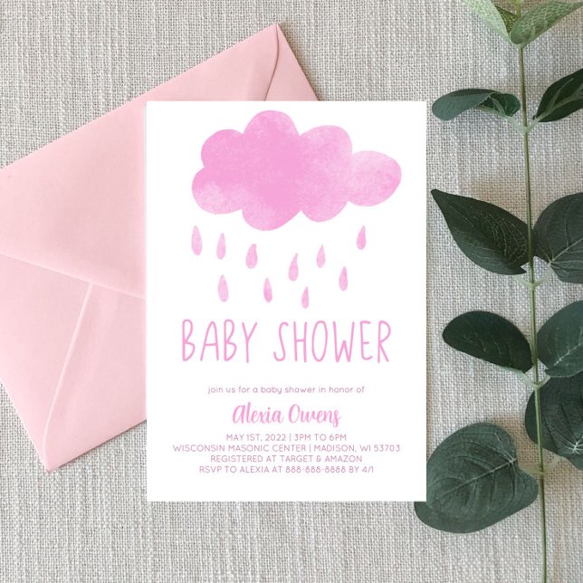 Boho Rainbow Raincloud Rain Pink Baby Shower Invitation (Creator Uploaded)