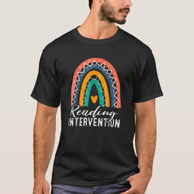 Boho Rainbow Reading Intervention Teacher Back To  T-Shirt (Front)