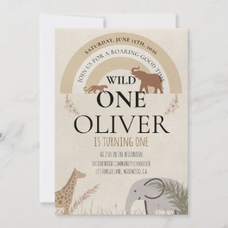 Boho Rainbow Safari Wild One 1st Birthday Invitation